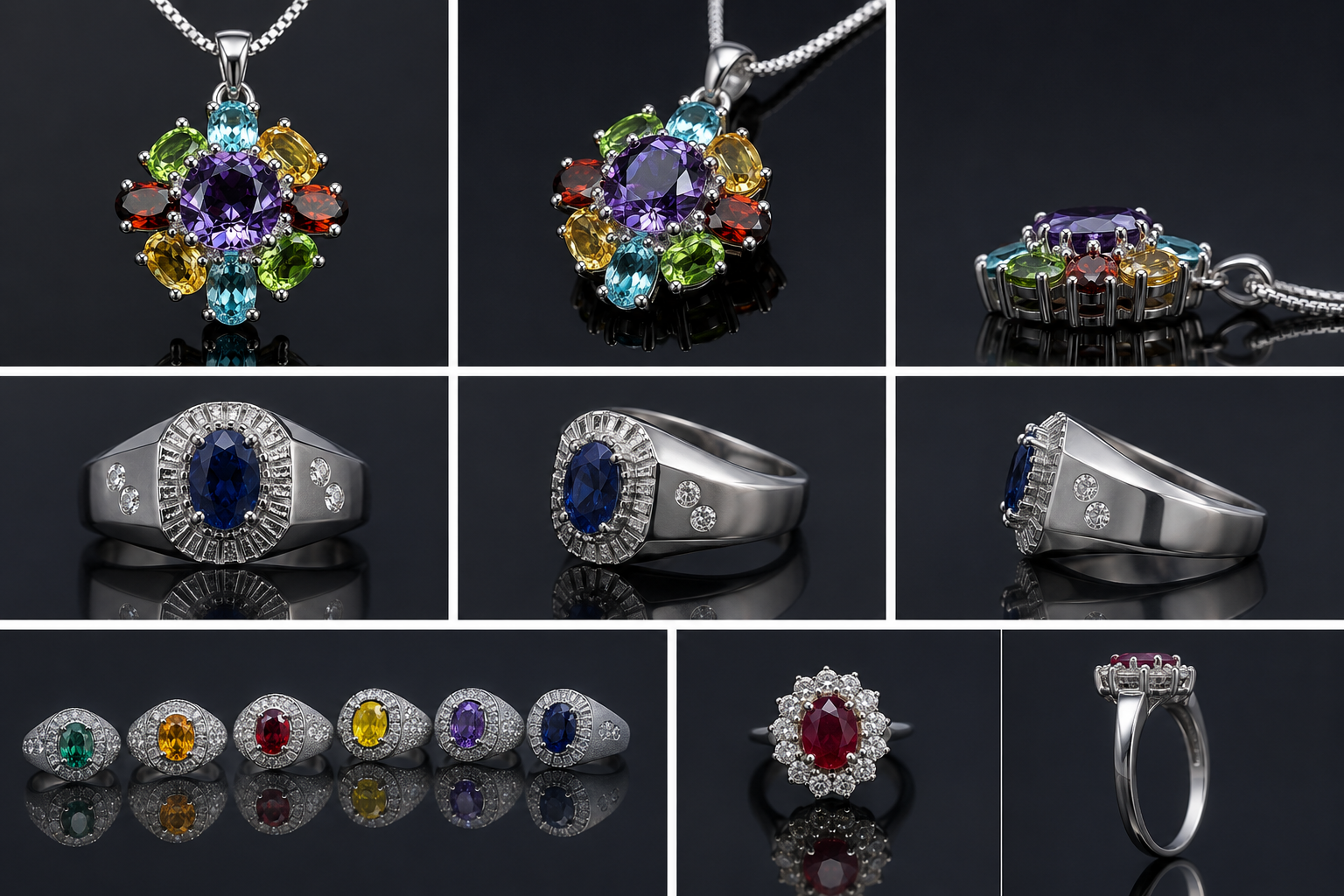 SPN 95 handcrafted 925 silver pendants and gemstone rings collection